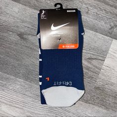 New With Tags Nike Soccer Classic Cushioned Socks Navy Men’s 8-12 Blue Non-slip Sporty Socks, Sporty Non-slip Blue Socks, Nike Blue Sporty Socks, Nike Sporty Blue Socks, Sporty Blue Nike Socks, Blue Anti-odor Sporty Socks, Dri Fit Socks, Nike Soccer, Navy Man