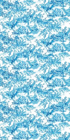 a blue and white wallpaper with birds on it