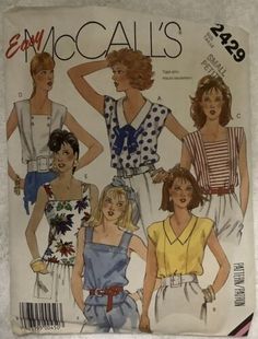 three women's tops and shorts are shown on the front of a sewing pattern