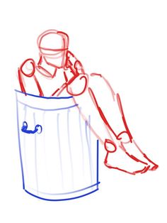 a drawing of a person sitting in a bag