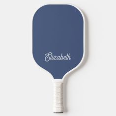 a blue paddle with the name elizabeth written in cursive writing on it's side