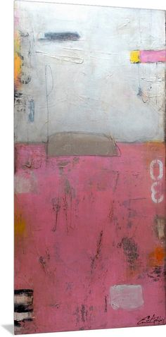 an abstract painting with pink and grey colors