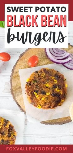 sweet potato black bean burgers on a cutting board