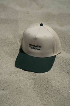 Two-toned neutral and forest green snapback hat. This truly speaks for itself - & honestly, when can we afford to be anywhere these days?? Also WHO KNOWS maybe you'll wear this to the bar and get your drinks paid for ?? That's always the end goal really ! Khaki Snapback Trucker Hat For Streetwear, Green Snapback Hat For Everyday Wear, Khaki Snapback Hat, One Size Fits Most, Green Snapback Hat For Everyday, Everyday Green Snapback Hat, Khaki Snapback Hat One Size Fits Most, Khaki Snapback Hat, Khaki Adjustable Snapback Hat, Adjustable Khaki Snapback Hat