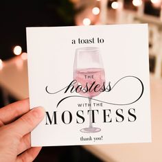 Hostess Thank You Card Blush Pink Champagne Glass Card-Lucasgift Wooden Gifts For Him, House Warming Card, Friendship Appreciation, Card House, Custom Wallets, Card Best Friend, Engraved Pens, Women Friendship, Encouragement Gift