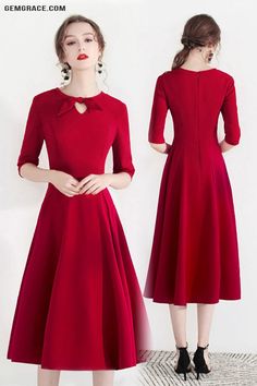 Modest Aline Red Semi Party Dress With Retro Bow Ref#HTX97023 at GemGrace. #HomecomingDresses Shop now to get $10 off. Pro custom-made service for wedding dress, formal dress. View Homecoming Dresses,Red Homecoming Dresses,Simple Homecoming Dresses,Burgundy Homecoming Dresses,Modest Homecoming Dresses,Semi Formal Dresses for more ideas. Click to shop now! #BuyableHomecomingDresses Cocktail A-line Midi Dress With Bow, Elegant Fitted Dresses With Red Bow, Red A-line Midi Dress For Banquet, Elegant A-line Christmas Dress, A-line Cocktail Dress For Christmas, Elegant Red Fit And Flare Dress, Evening A-line Midi Dress With Bow, Elegant Red Fit And Flare Midi Dress, Formal Holiday Dress With Bow