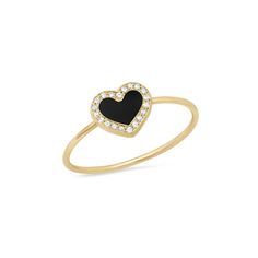 Jennifer Meyer | Extra Small Onyx Inlay Heart Ring with Diamonds Luxury Yellow Gold Heart Ring For Proposal, Black Enamel Diamond Ring As Gift, Gift Diamond Ring With Black Enamel, Jennifer Meyer, Black Onyx Stone, Sweet Gifts, Onyx Stone, Diamond Fashion, Queen Of Hearts