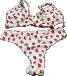 Playful White Printed Swimwear, Cute Red Summer Swimwear, Red Cherry Print Swimwear For Spring, Playful White Swimwear For Spring, Fun White Sleeveless Swimwear, Fun White Stretch Swimwear, White Stretch Swimwear For Fun, Strawberry Bathing Suit, Make Me An Offer