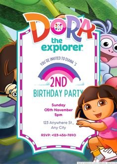 dora the explorer birthday party with an image of dora and her friends in the background