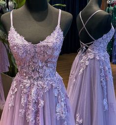 Lace Prom Dress With Lace Closure, Lace Dress With Lace Closure For Prom, Floor-length Tulle Dress With Lace Trim, A-line Lace Prom Gown, Lace A-line Prom Gown, Lace Bodice A-line Evening Dress, A-line Lace Gown For Prom Season, Purple Dress With Lace Bodice, Spring Wedding Dress With Lace Closure