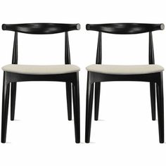 pair of black chairs with white upholstered seat cushions on the back and sides