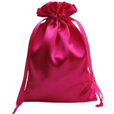 a bright pink satin bag on a white background