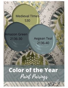 two blue and green circles with the words, color of the year paint pairings