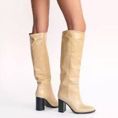 New Free People Grayson Tall Boot In Beige Color Sz 36 New Without Tags Perfect Condition Can See Scuffs But Think That’s From A Leather Thing It’s New Never Used Outsole Marked To Prevent Retail Returns Modern Beige Calf Leather Boots, Beige Leather Heeled Boots With Wide Calf, Beige Leather Knee-high Heeled Boots, Beige Calf Leather Heeled Boots With Almond Toe, Beige High Heeled Boots With Padded Heel, Beige Heels With Contrasting Heel Counter For Fall, Beige Calf Leather Heeled Boots With Round Toe, Beige Knee-high Heeled Boots For Formal Occasions, Beige Knee-high Heeled Boots For Formal Events