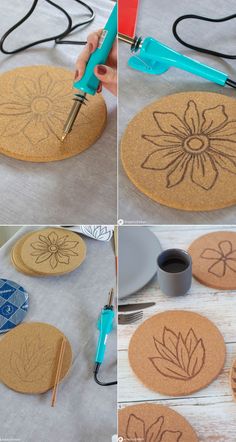 how to make a cork coaster with flower stencils