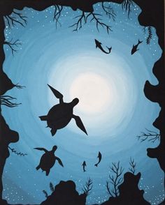 a painting of a sea turtle swimming in the ocean