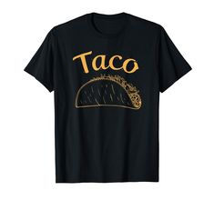 a taco t - shirt with the word taco printed in gold on it