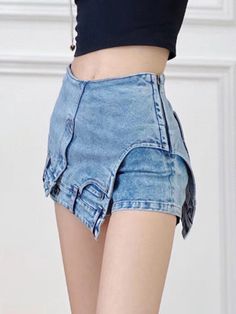 Patchwork Asymmetrical Short Pants Short Pants, Pants For Women, High Waisted, Pants