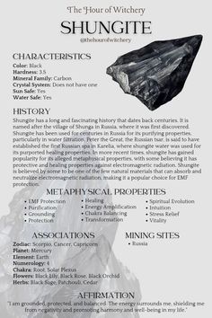 Shungite Crystal Meaning, Grimoire Notes, Energy Stones Crystal Healing, Crystal Grimoire, Shungite Crystal, Wicca Crystals, Best Healing Crystals, Spiritual Coaching, Shungite Stones