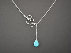 Turquoise teardrop and branch necklace Nickel-free Turquoise Necklace Gift, Elegant Nickel-free Turquoise Necklace, Nickel-free Teardrop Turquoise Necklace As Gift, Elegant Teardrop Turquoise Nickel-free Necklace, Megan Ward, Turquoise Nickel-free Necklace For Beach, Buena Park, Branch Necklace, Pretty Accessories