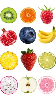 various fruits cut in half and placed on top of each other