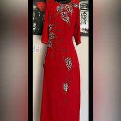 Nwot Ao Dai Chiffon 4ta, Beads, Thiet Ke, Beads-Double Layers- Asian Xxl -No Pant, American-Size 6-8, Bust 36”, Waist 29”, 130 Pounds Description: Ao Dai Silk, Modern Designer Embroidery Flowers Dress Include Pants Sleeve: Long Bust/Chest( Vng Ngc): 100 Cm Waist (Vng Eo): 84 Cm O Di Lenght Is 120 Cm Elegant Vietnamese Dress. Zipper Closure Please Double Check Measurement Beautiful Design With Heavy Beading For Wedding, Banquet, Or Any Special Occasions Note Traditional Vietnamese O Di Sizing Is Elegant Red Dress With Mirror Work, Red Beaded Wedding Dress, Red Dresses With Mirror Work For Celebration, Red Festive Dresses With Mirror Work, Festive Red Dress With Mirror Work, Traditional Beaded Festive Dresses, Traditional Festive Beaded Dresses, Elegant Red Dresses For Celebrations, Elegant Red Dress For Celebration