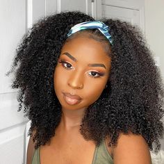 Short Kinky Curly Affordable Headband Wig 100% Human Hair Curl Headband, Wig Beginner, Curly Headband Wig, Trendy Headbands, Jerry Curl, Ponytail Bun, Hair Headband, Headband Wig, Sew Ins