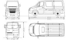 an image of the front and back view of a van, with measurements for each vehicle