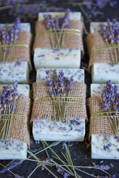 lavender soaps wrapped in burlocks and tied with twine