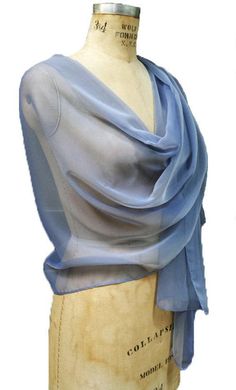 "Chiffon shawl great complimentary for you outfit. Light weight of fabric will making elegant draping on your shoulders. Polyester fabric prevent from appearing wrinkle when wearing. Wrap, tie to make unique design as desire. Size around 19\" x 70\" Color: Periwinkle Fabric: Chiffon /Poly Please contact with any questions." Elegant Shawl, Evening Shawls, Blue Shawl, Chiffon Shawl, Formal Accessories, Duchess Satin, Silk Shawl, Wrap Scarf, Chiffon Scarf