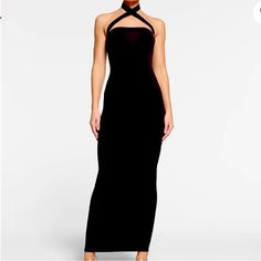 Super Rare And Sold Out! Small Nwt Medium Nwt High Neck Fitted Maxi Dress For Date Night, Black Bodycon Halter Neck Maxi Dress, Black High Neck Maxi Dress For Night Out, Fitted High Neck Black Maxi Dress, Black High Neck Maxi Dress For Party, Black High-neck Bodycon Dress For Evening, Black High Neck Bodycon Dress For Evening, High Neck Black Maxi Dress For Party, Fitted Black Backless Maxi Dress