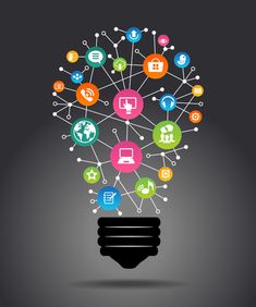 a light bulb with social media icons coming out of it and the words my tech inside