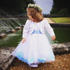 The final flower girls outfit. Gypsophilia, blue ribbon and petals. Ballet slippers with netting and tiny blue flowers to match. A pretty fairy princess; Cinderella style. Pretty Fairy, Flower Girl Outfit, Princess Cinderella, Fairy Princess, Fairy Princesses, Ballet Slippers