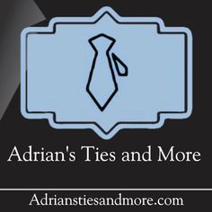 the adrian's ties and more logo on a black background with blue accents