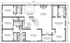 the floor plan for a two bedroom cabin with an attached bathroom and living room area