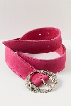 Tie it all together with this stunning suede belt featured in a classic style with a gorgeous floral etched buckle. * Round buckle * Adjustable fit | Sabine Suede Belt by FP Collection at Free People in Pink, Size: S/M Pink Belt, Suede Belt, Classic Style, Free People, Buckle, Floral, Pink