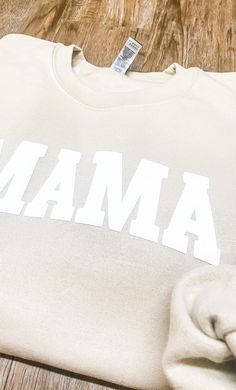 Puff 3D vinyl. Cotton Unisex Sweatshirt Cricut Puff Vinyl Ideas, Mama Puff Vinyl Sweatshirt, 3d Puff Vinyl Shirt Ideas, Sporty Cream Tops With Letter Print, Puff Vinyl Shirts, Puff Htv Ideas, Puff Vinyl Ideas, Mama Shirts Vinyl, Puffy Vinyl Shirt Ideas