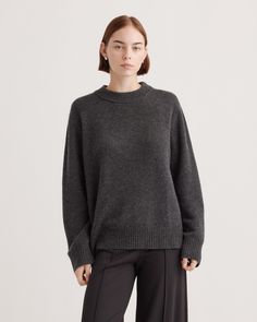 It's our classic crewneck sweater, supersized. With an extra-slouchy boyfriend fit, our cozy Mongolian Cashmere Oversized Crewneck Sweater is the quietly luxurious layer you've been looking for. Crafted in an indulgent medium-gauge cashmere knit with a wide-ribbed neckline and cuffs, it's the ultimate in coziness. Oversized Crewneck, Quarter Zip Sweater, Womens Cashmere, Just Run, Boyfriend Fit, Blouse Dress, Crewneck Sweater, Black Charcoal, Quince