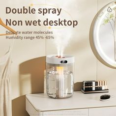 an advertisement for a humider on a dresser with the words double spray non wet desktop