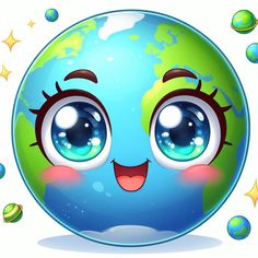 a cartoon earth with eyes and stars around it