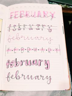 an open notebook with writing on it and the words february written in cursive