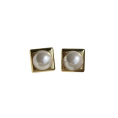 gold square and pearl studs elegant statement earrings, every girl needs Elegant Pearl Button Earrings For Formal Occasions, Chic Pearl Drop Clip-on Earrings For Formal Occasions, Chic Formal Pearl Drop Clip-on Earrings, Chic Formal Clip-on Pearl Drop Earrings, Elegant Square Earrings For Formal Occasions, Classic Square Earrings For Gift, Elegant Rectangular Clip-on Earrings For Formal Events, Classic Square Earrings For Gifts, Classic Square Earrings As Gift