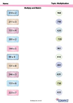 multiply and match math worksheet with numbers for students to practice addition skills