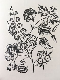 a black and white drawing of some flowers