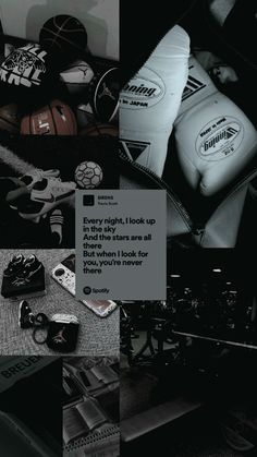 black and white collage with many different items