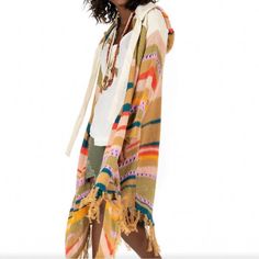 Free People Beach Party Fringe Cardigan Sweater Multicolored, Hooded Cardigan Featured In An Open-Front Silhouette With Fringe-Adorned Bottom Hem And Exposed Seams. Oversized And Could Fit Someone Who Wears A Medium Or Small. Like New, Wore Only One Time. Multicolor Winter Cardigan For Vacation, Chic Multicolor Summer Cardigan, Multicolor Fall Cardigan For Vacation, Party Fringe, Free People Beach, Fringe Cardigan, Exposed Seams, Hooded Cardigan, Free People Sweaters