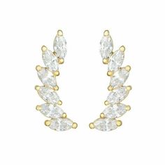 "5/8\" Marquise CZ Climber Earrings Real 14K Yellow Gold * Metal : Real 14K Yellow Gold (Properly Stamped, 14K) * Condition : Brand New * Finish : Polished * Length : 15.00mm = 5/8\" * Width : 5.00mm = 3/16\" * Clasp Bail : Push Back All of our items are brand new and are shipped with a gift box." Royal Chain, Gold Ear Climbers, Ear Climbers Earrings, Minimalist Earrings Studs, Ear Climber, Simple Stud Earrings, Bar Stud Earrings, Bar Studs, Ear Climbers