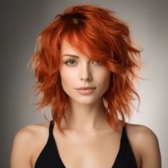 Trendy Hair Color Ideas, Shag Haircut Ideas, Short Hair Color Ideas, Bob Hairstyle Ideas, Rocker Hair, Cute Bob Hairstyles, Bob Hair Color, Medium Shag Haircuts, Red Blonde Hair