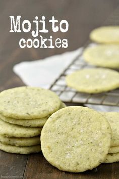 some cookies are stacked on top of each other with the words mojito cookies above them