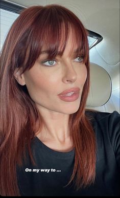 Dark Brown Hair To Red Transformation, Dark Eyebrows Red Hair, Auburn Hair Color With Bangs, Copper Hair Without Bleach, Dark Red Hair And Blue Eyes, Ginger Hair On Pale Skin, Plum Hair With Bangs, Dark Cooper Short Hair, Spicy Ginger Hair